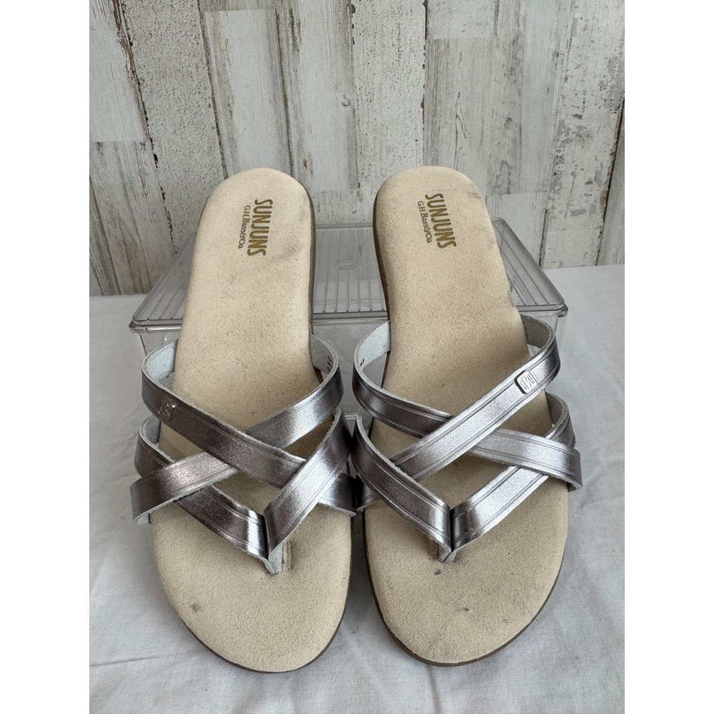 G.H. Bass Sunjuns Sandals Womens 7.5 Silver Leather Strappy Summer Beach Comfort